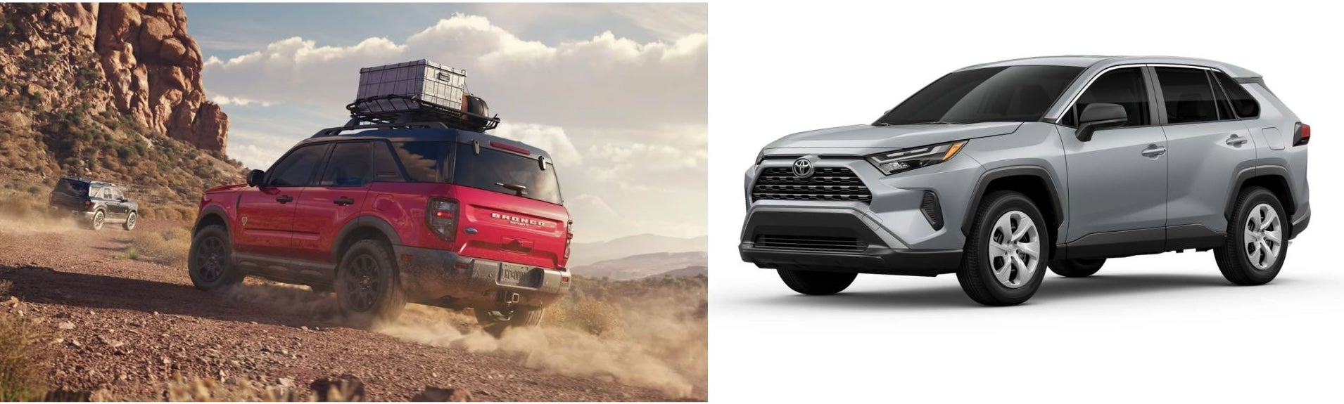 2025 ford bronco sport and toyota rav 4 side by side