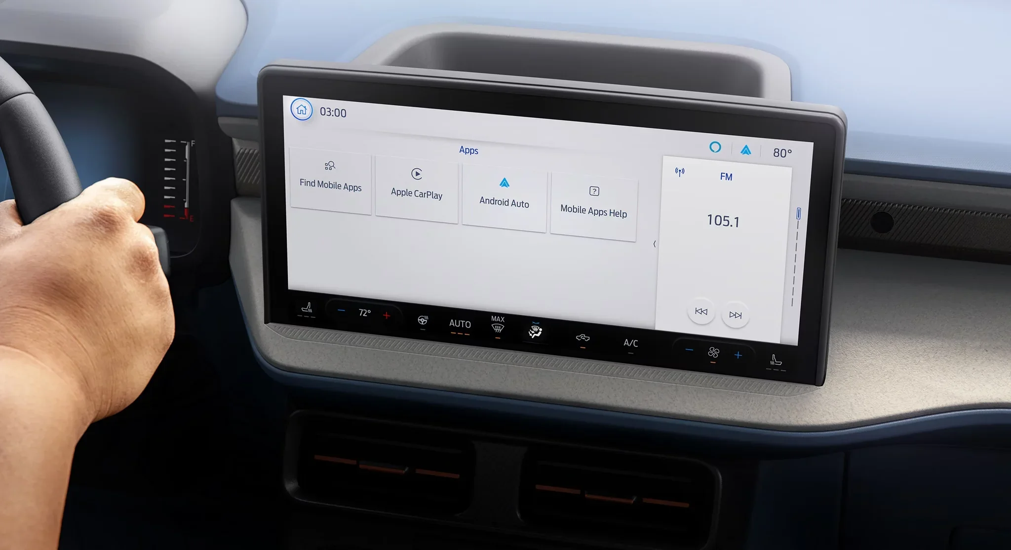 Close-up of the standard 13.2-inch SYNC 4 touchscreen on the 2026 Ford Maverick